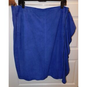 Escada Blue Goat Leather‎ Ruffle Skirt sz 42